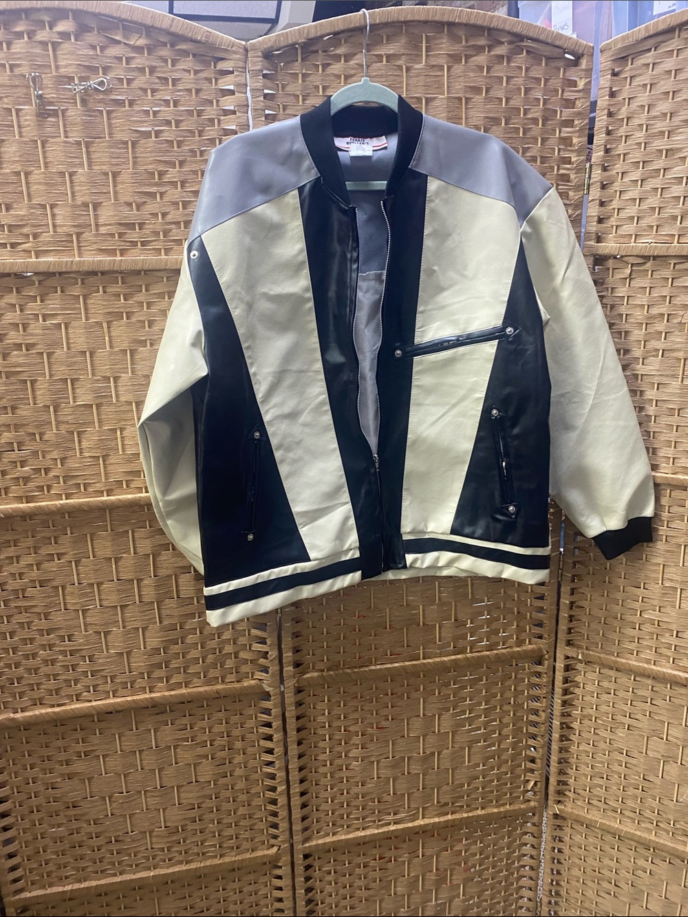Ferris Bueller’s Day Off ,Men's Colorblock Black and Cream Bomber Jacket